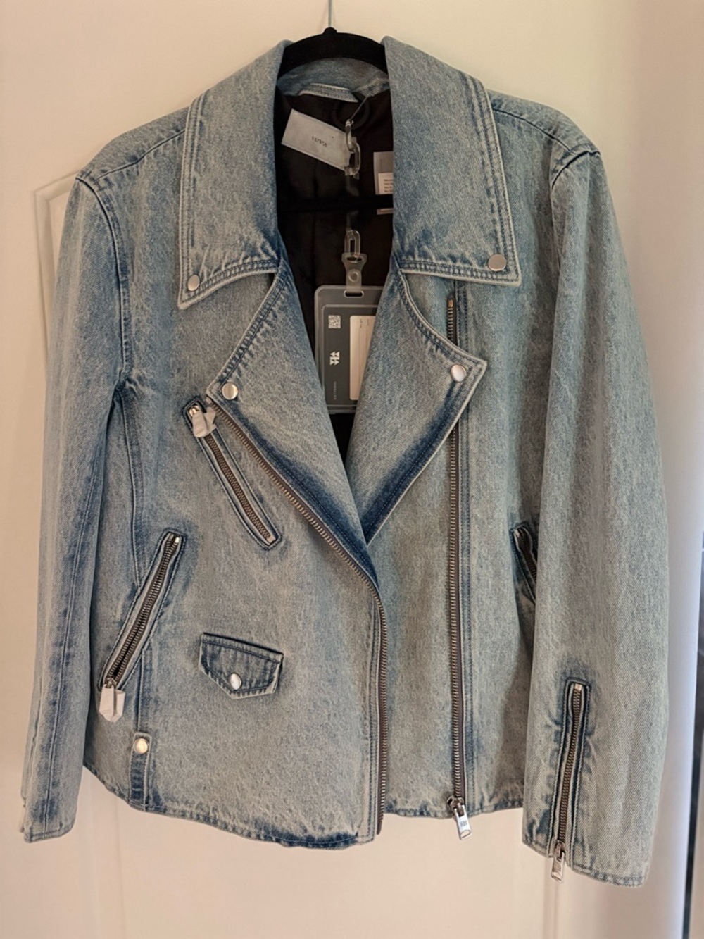 Light Wash Denim Biker Jacket - Women's Jean Jacket